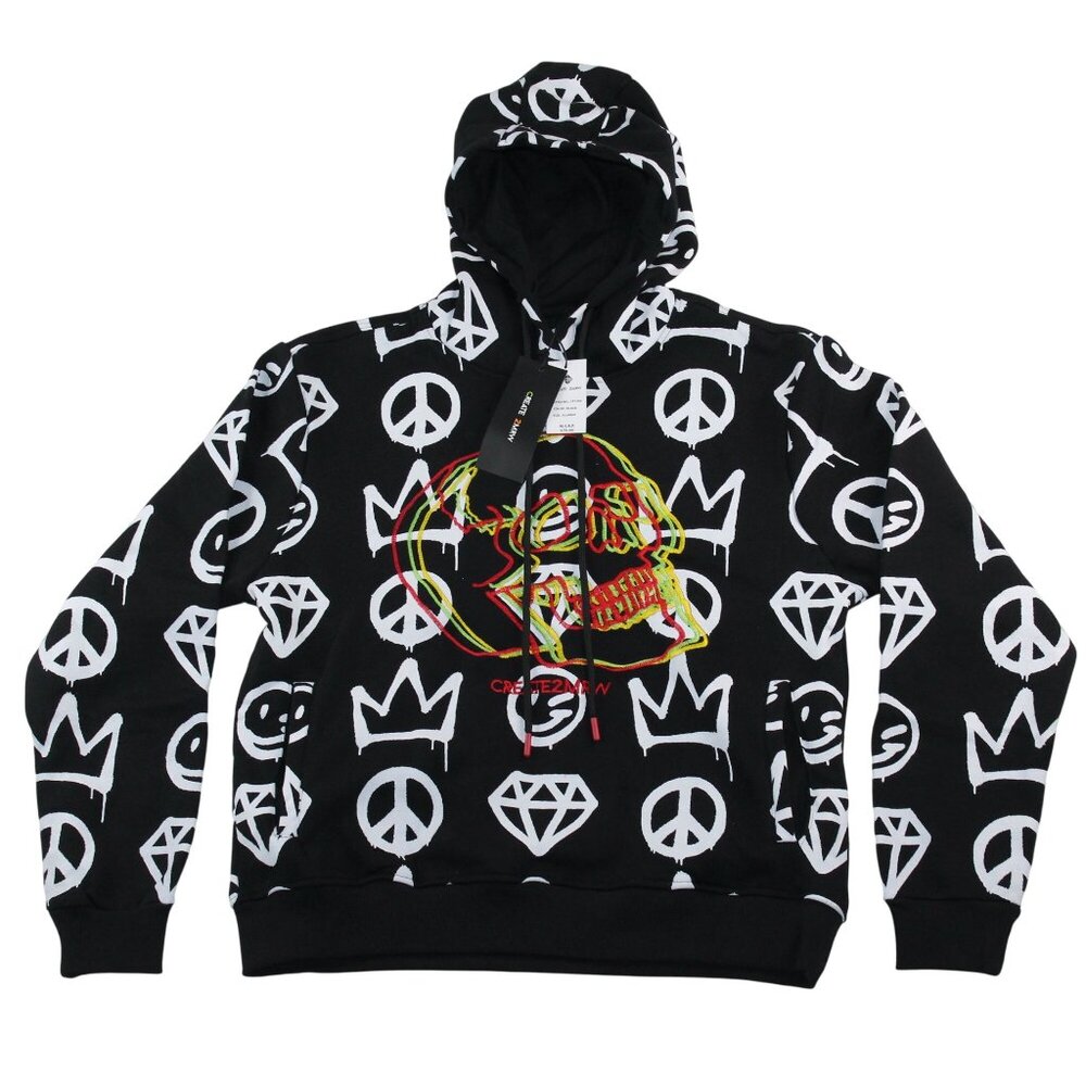 Create 2MEW Mens XL Sweatshirt Hoodie Black All Over Graffiti Embroidered Skull - Picture 1 of 14